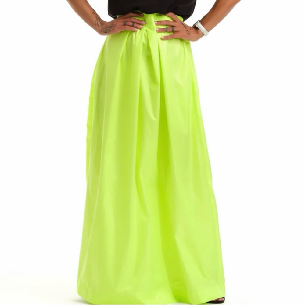 Neon Lime Maxi Skirt - High-Waist Full-Length